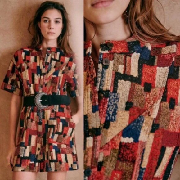 Sezane Paulette Robe Dress in Jacquard Multicolor - Picture 1 of 5